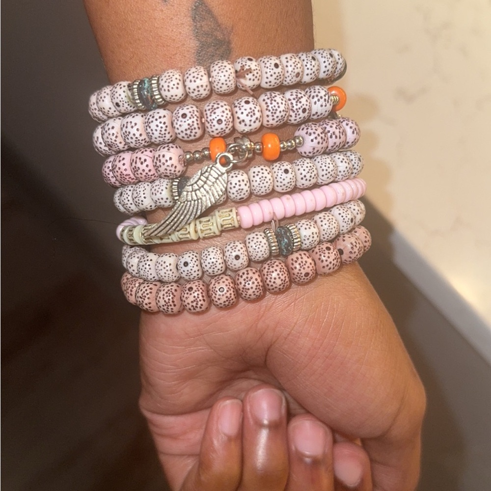 Pink and Orange Beaded Bracelet Set
